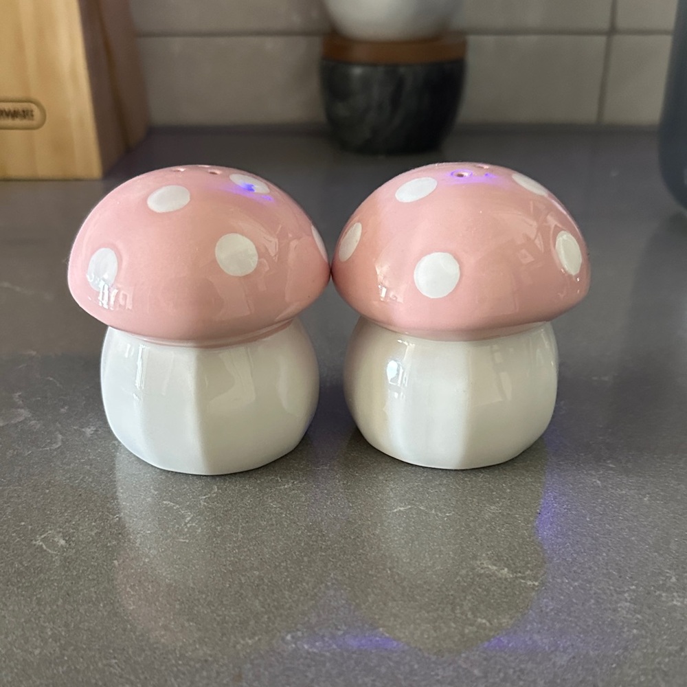 Pink and White Mushroom Salt and Pepper Shakers